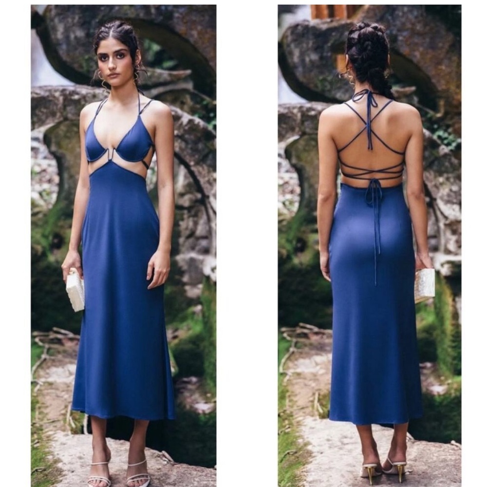 Elegant Blue Halter Dress